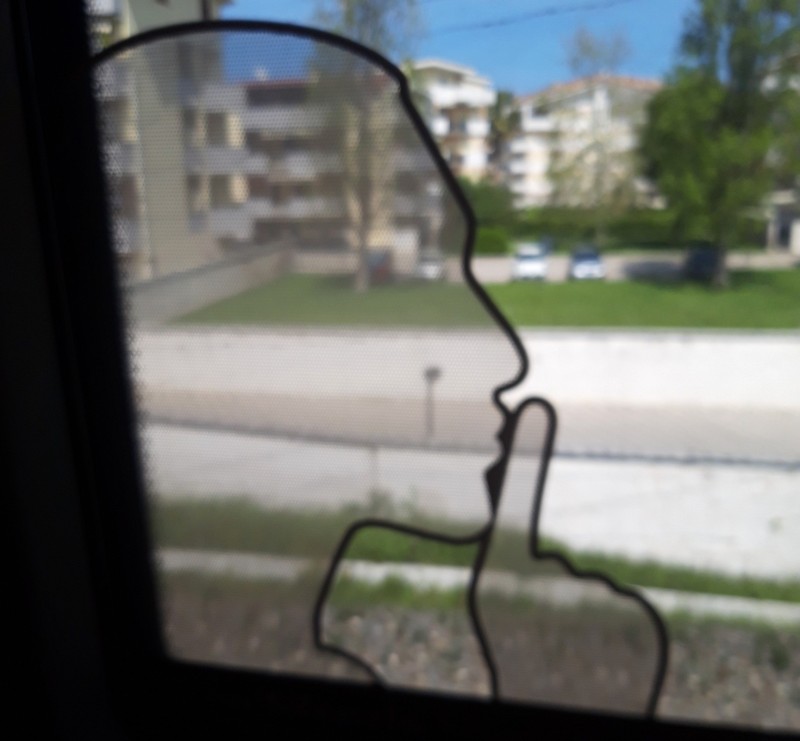 Quiet sign on a train window in Italy.